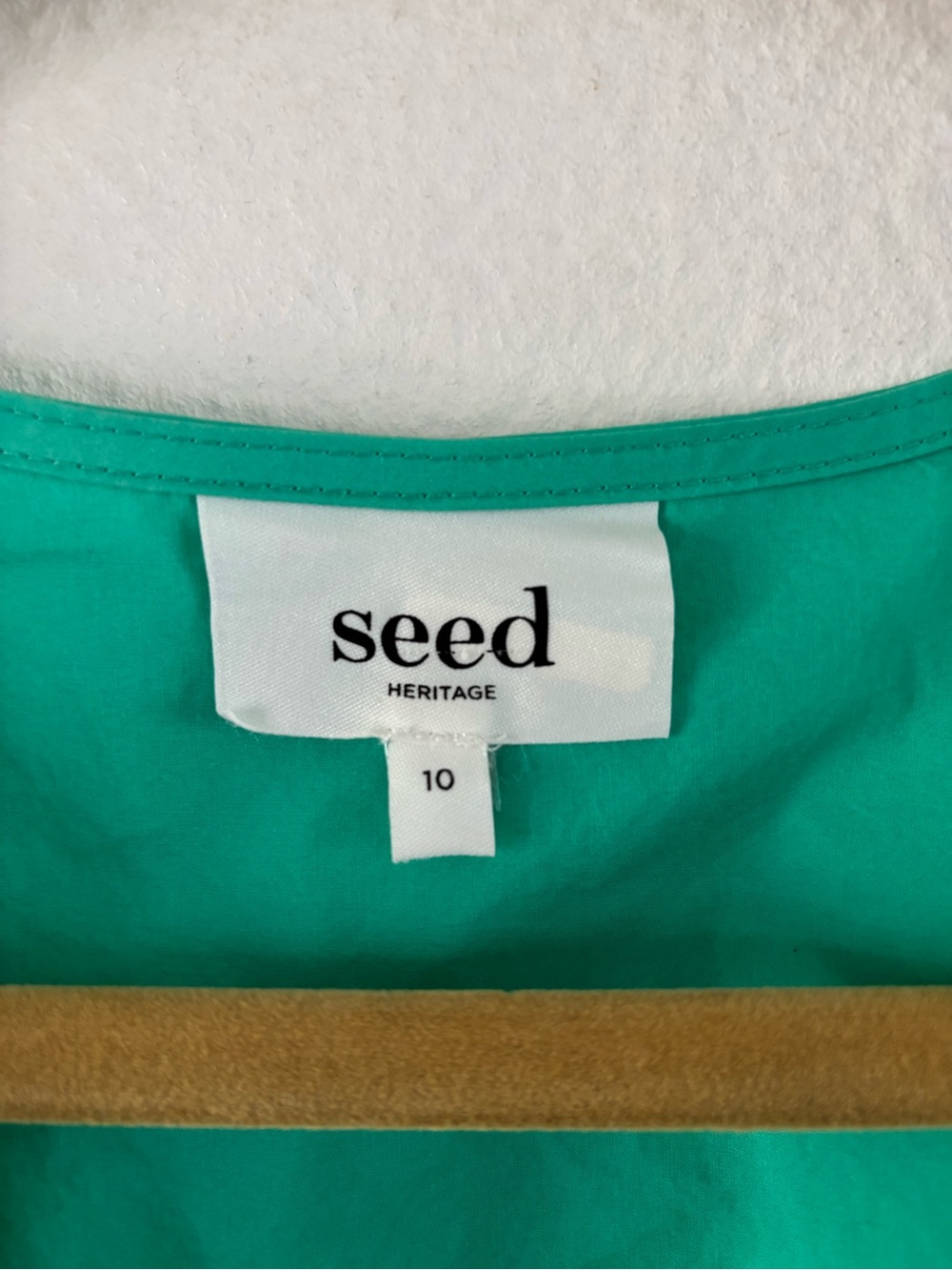 Seed Heritage Poplin Waisted Maxi Dress Jade Green Puff Sleeve V-Neck Size: US 8 - Picture 7 of 16